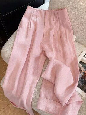 Pink Casual Women's Elegant Cuffed Hem Pants